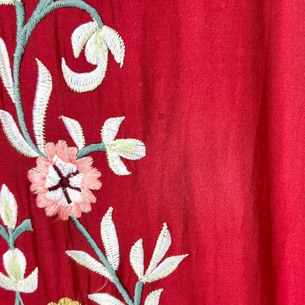 Sue Sartor Silk Moroccan Band Collar Kaftan / Maxi Dress in Cinnabar Red,  Sz L - Picture 15 of 16